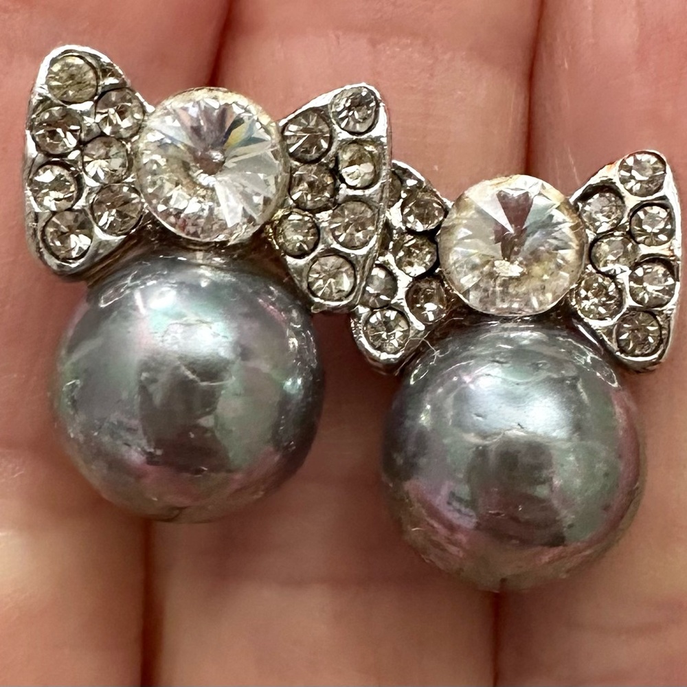 Pearl diamond earrings sterling silver